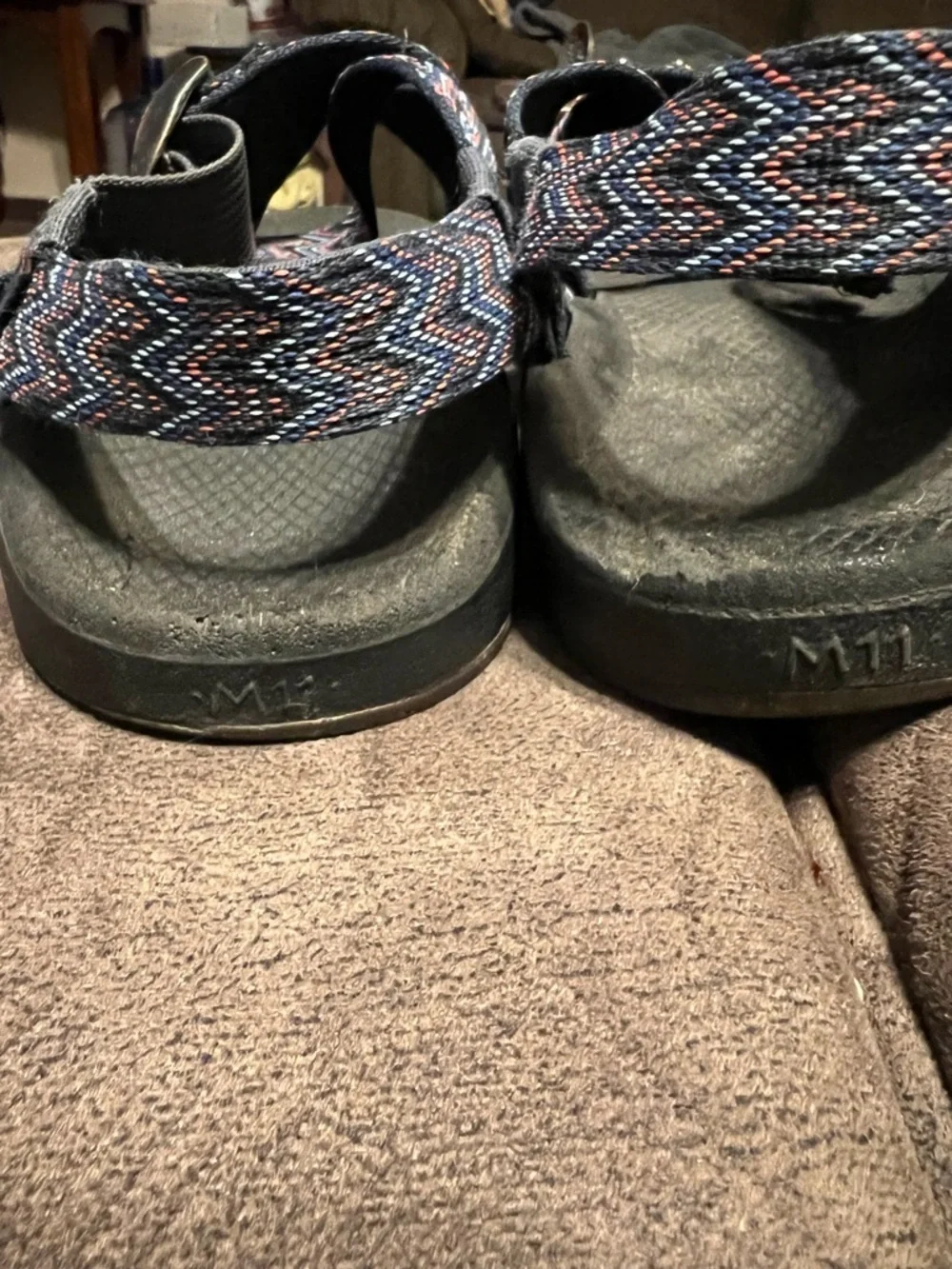 Chaco Men’s Gray Sandals with Blue/Red Zigzag Straps